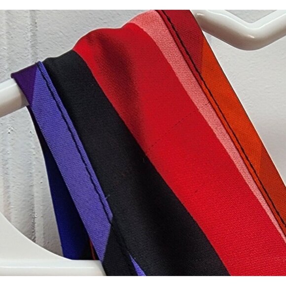 Worthington Sleeveless Multicolor Striped V-Neck Dress With Elastic Waist & Side - Picture 8 of 10